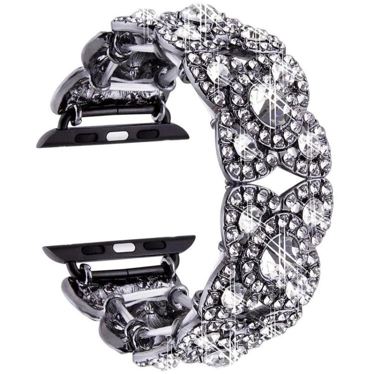 Petaled Metal Diamond Wristband Strap For Apple Watch Series 9 / 8 / 7 / 6 / SE / 5 / 4 / 3, Color: 1215 Black