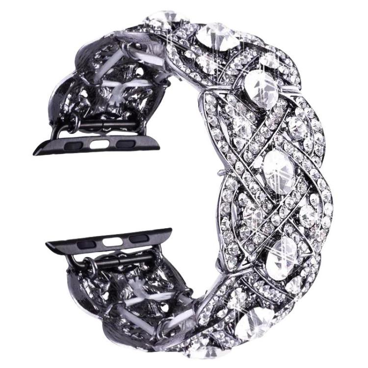 Petaled Metal Diamond Wristband Strap For Apple Watch Series 9 / 8 / 7 / 6 / SE / 5 / 4 / 3, Color: 1202 Black