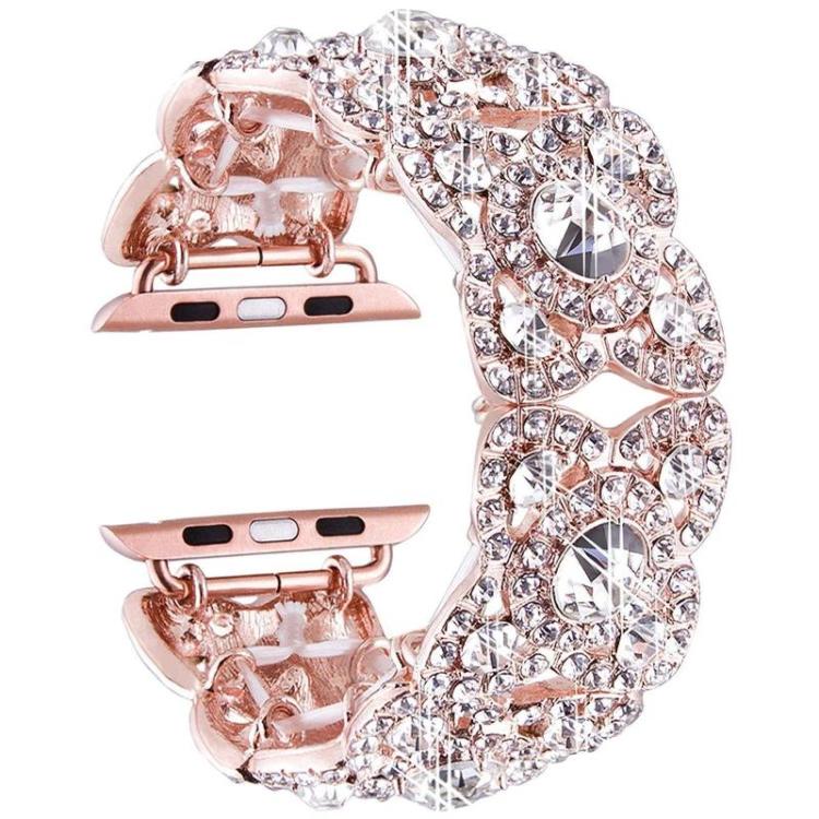 Petaled Metal Diamond Wristband Strap For Apple Watch Series 9 / 8 / 7 / 6 / SE / 5 / 4 / 3, Color: 1215 Rose Gold