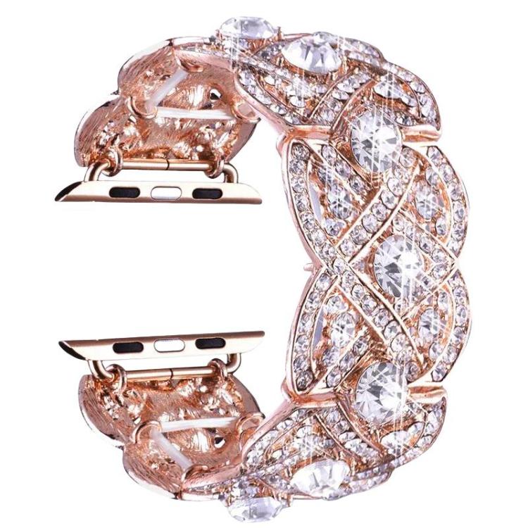 Petaled Metal Diamond Wristband Strap For Apple Watch Series 9 / 8 / 7 / 6 / SE / 5 / 4 / 3, Color: 1202 Rose Gold