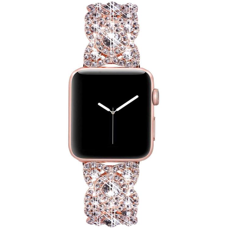 Petaled Metal Diamond Wristband Strap For Apple Watch Series 9 / 8 / 7 / 6 / SE / 5 / 4 / 3, Color: 1202 Black