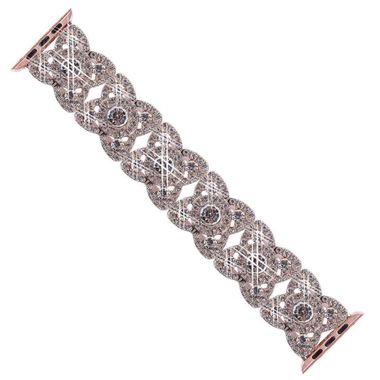 Petaled Metal Diamond Wristband Strap For Apple Watch Series 9 / 8 / 7 / 6 / SE / 5 / 4 / 3, Color: 1215 Silver