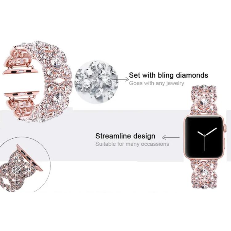 Petaled Metal Diamond Wristband Strap For Apple Watch Series 9 / 8 / 7 / 6 / SE / 5 / 4 / 3, Color: 1215 Black