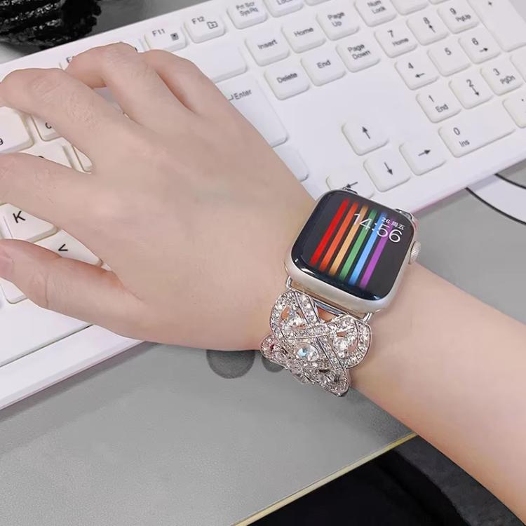 Petaled Metal Diamond Wristband Strap For Apple Watch Series 9 / 8 / 7 / 6 / SE / 5 / 4 / 3, Color: 1202 Black