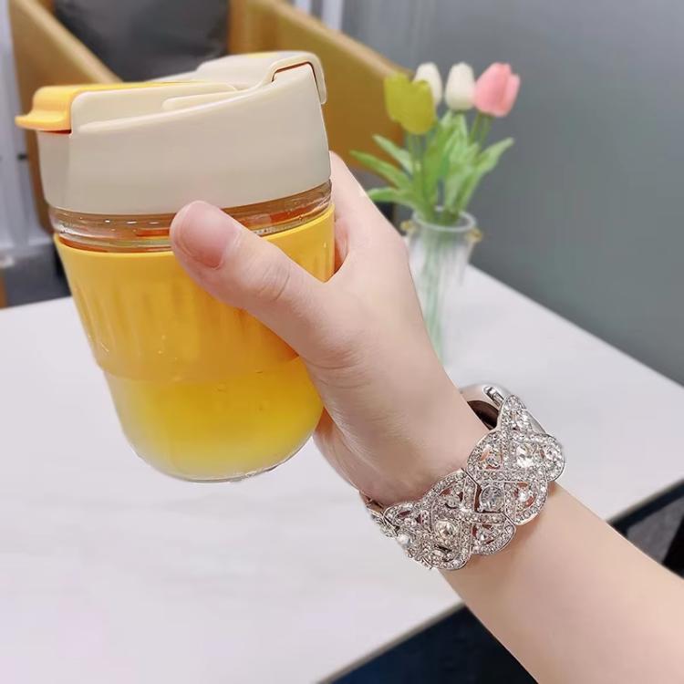 Petaled Metal Diamond Wristband Strap For Apple Watch Series 9 / 8 / 7 / 6 / SE / 5 / 4 / 3, Color: 1215 Black