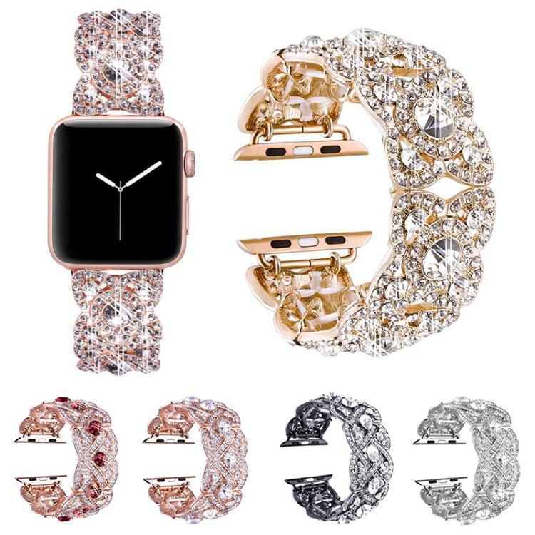 Petaled Metal Diamond Wristband Strap For Apple Watch Series 9 / 8 / 7 / 6 / SE / 5 / 4 / 3, Color: 1202 Silver