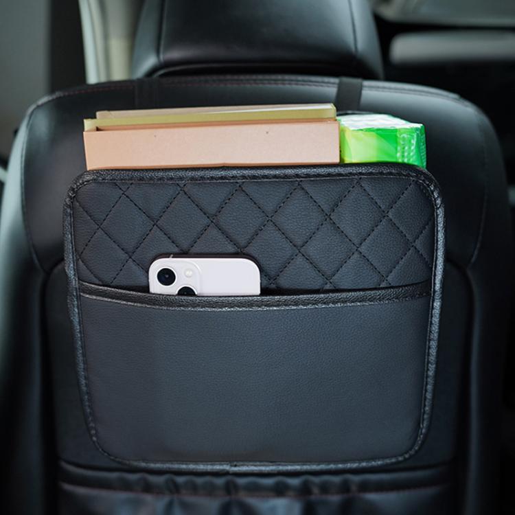 Multifunctional Car Seat Back Storage Bag Car Leather Trash Can Decoration Products - Black