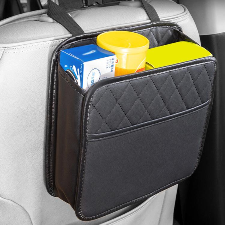 Multifunctional Car Seat Back Storage Bag Car Leather Trash Can Decoration Products - Black