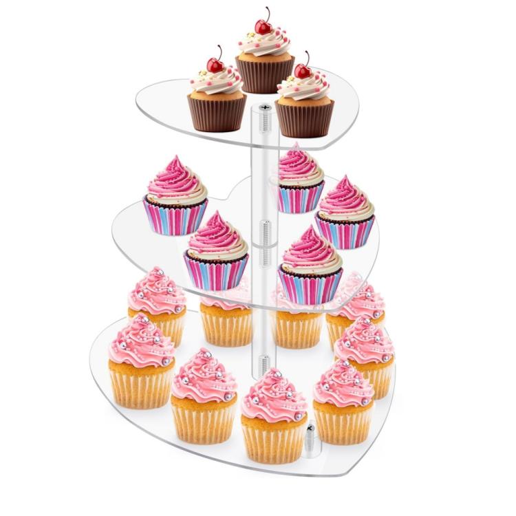 Acrylic Three-Tier Heart-Shaped Wedding Birthday Cupcake Stand - YX153