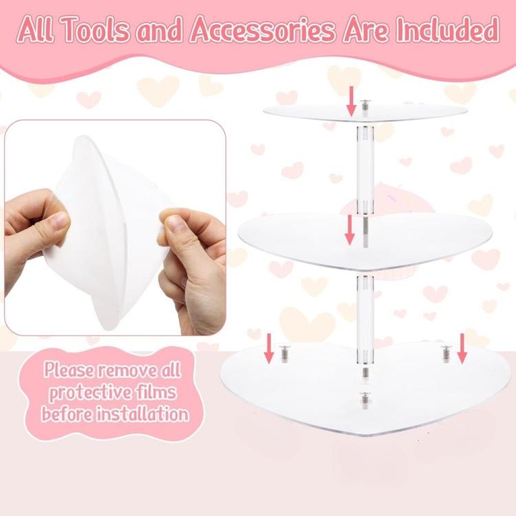 Acrylic Three-Tier Heart-Shaped Wedding Birthday Cupcake Stand - YX153