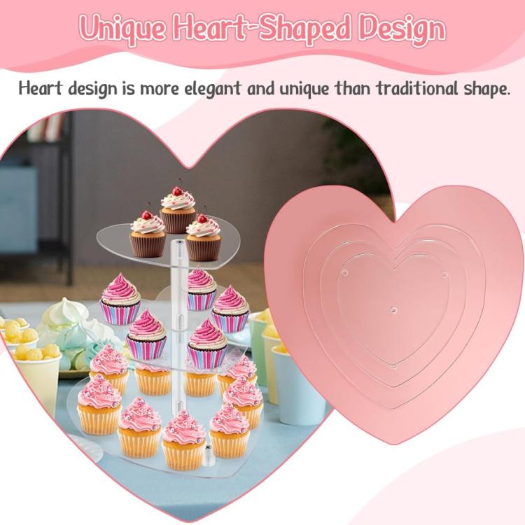 Acrylic Three-Tier Heart-Shaped Wedding Birthday Cupcake Stand - YX153
