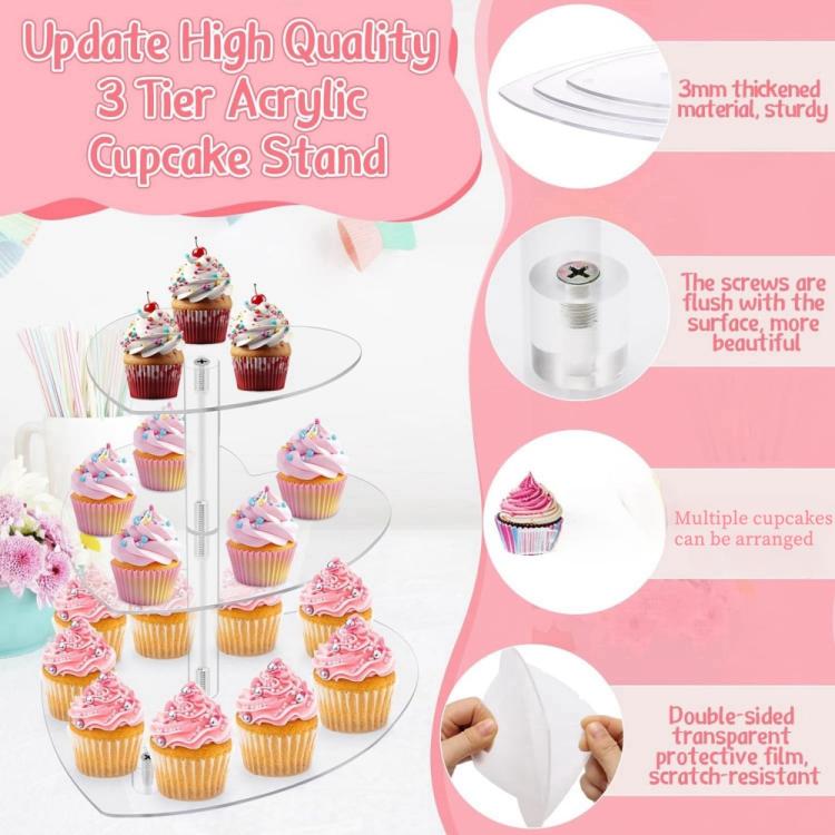 Acrylic Three-Tier Heart-Shaped Wedding Birthday Cupcake Stand - YX153