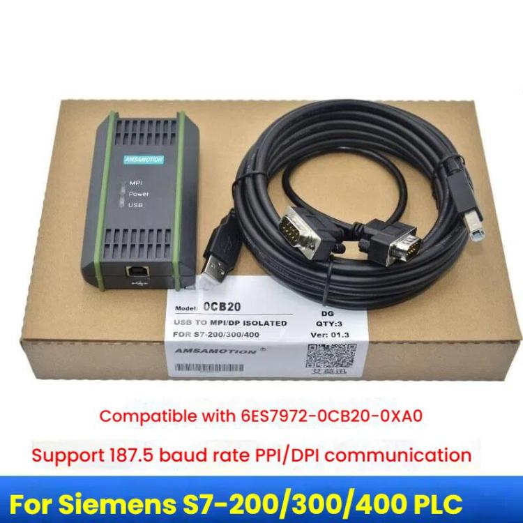 AMSAMOTION USB-MPI Programming Cable For Siemens S7-200/300/400PLC / 6ES7972-0CB20-0XA0 2.5m