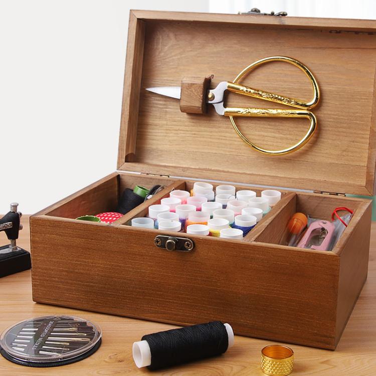 Household Solid Wooden Needle And Thread Box Set Vintage Large Cross Stitch Tool Organizer, Style: Premium Edition