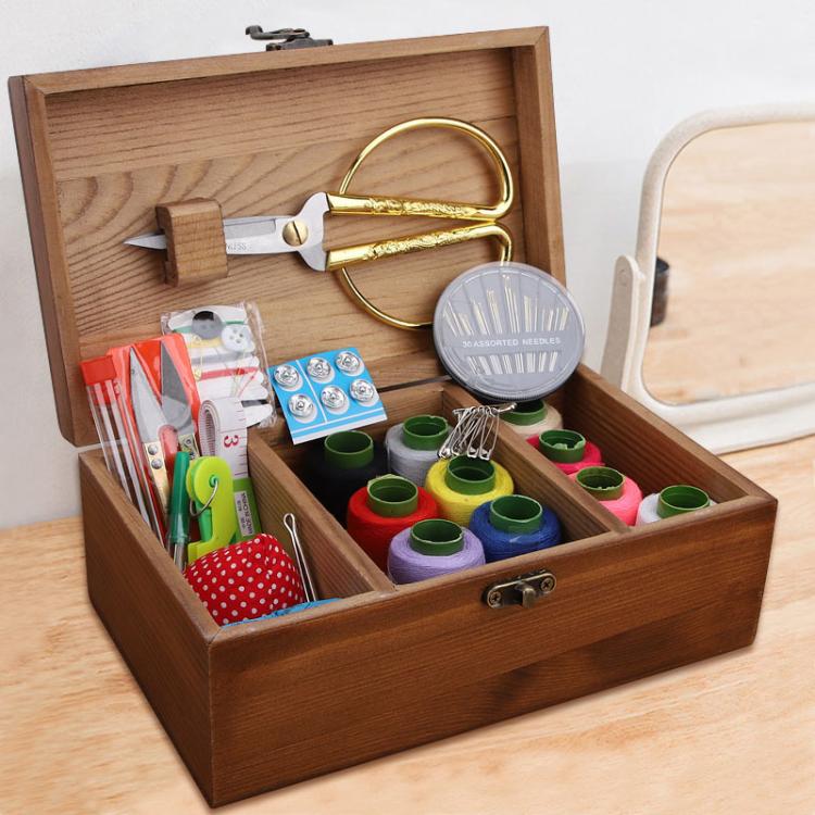 Household Solid Wooden Needle And Thread Box Set Vintage Large Cross Stitch Tool Organizer, Style: Deluxe Edition