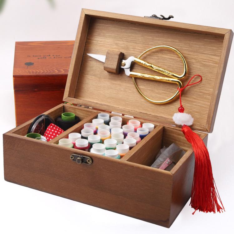 Household Solid Wooden Needle And Thread Box Set Vintage Large Cross Stitch Tool Organizer, Style: Deluxe Edition