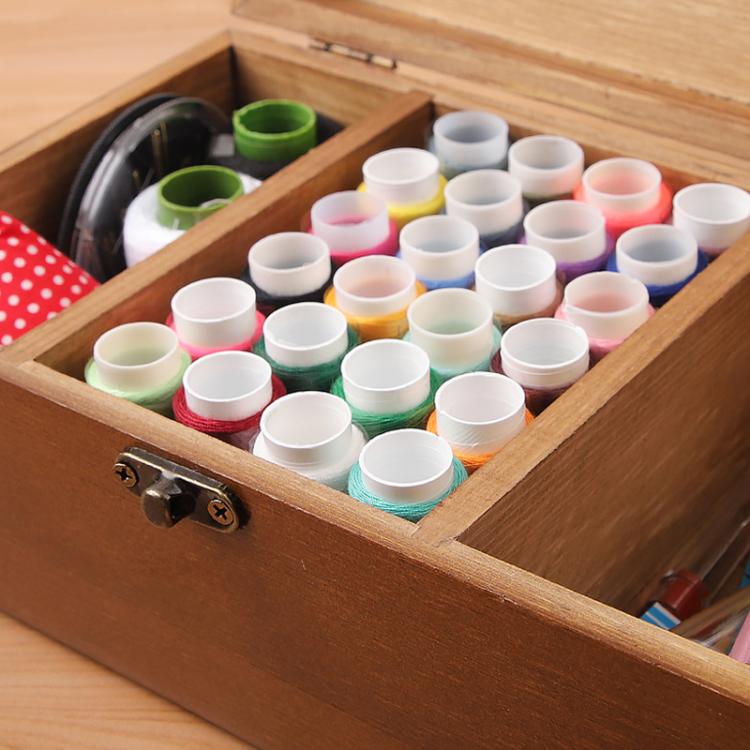 Household Solid Wooden Needle And Thread Box Set Vintage Large Cross Stitch Tool Organizer, Style: Deluxe Edition
