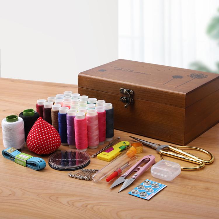 Household Solid Wooden Needle And Thread Box Set Vintage Large Cross Stitch Tool Organizer, Style: Deluxe Edition