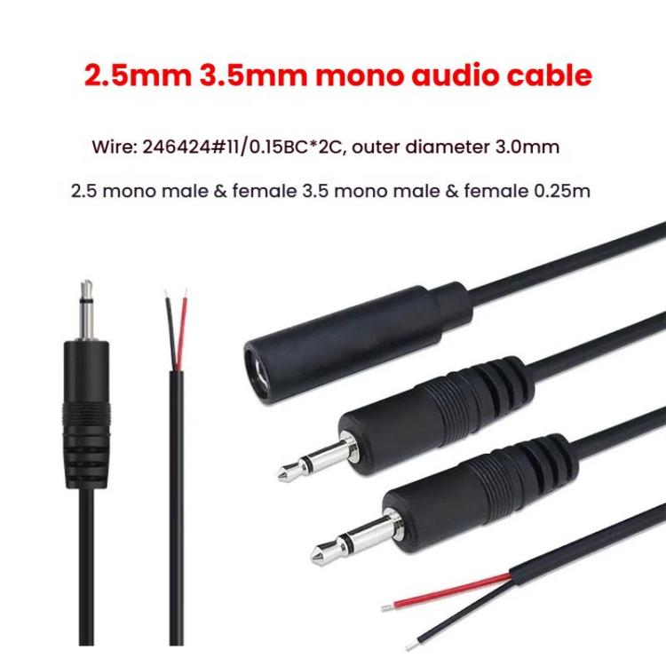 3.5mm Male Mono Cable 2Pin AUX Single Head Cable Speaker Audio Power Cord Audio Cord, Length: 25cm
