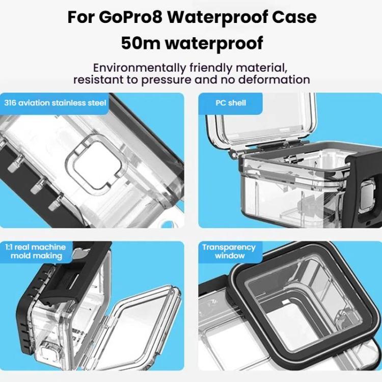 TELESIN For GoPro HERO8 Black 50m Waterproof Protective Case Diving Case Sports Camera Accessories - Transparent