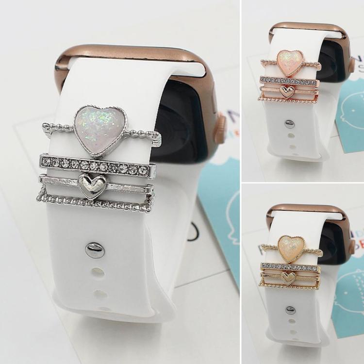 4pcs / Set 21mm Width Smart Watch Silicone Band Heart Decorative Ring Metal Accessories