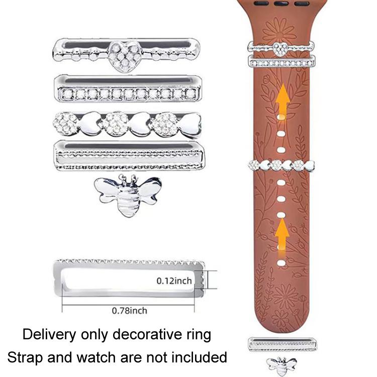 5pcs / Set 20mm Width Smart Watch Silicone Band Decorative Ring Metal Accessories, Style: Silver 2