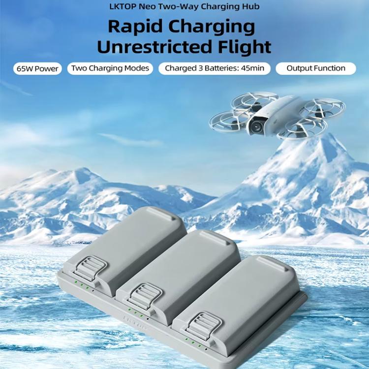 For DJI Neo Battery LKTOP Three-Way Charger 65W Fast Charging Hub - Gray