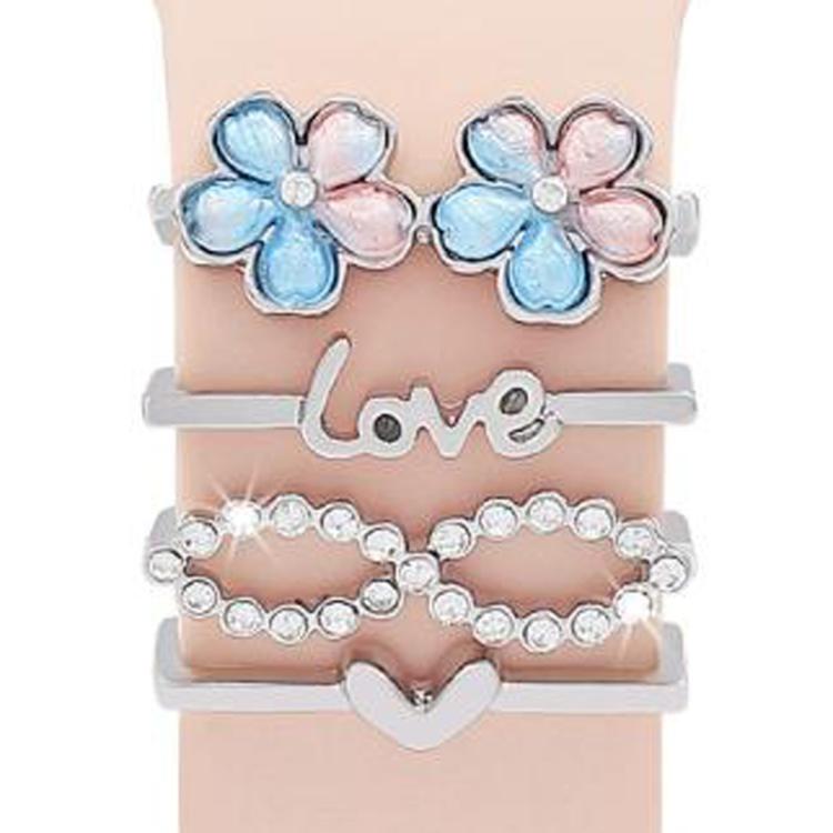 4pcs / Set 22mm Width Smart Watch Silicone Band Decorative Ring Metal Accessories