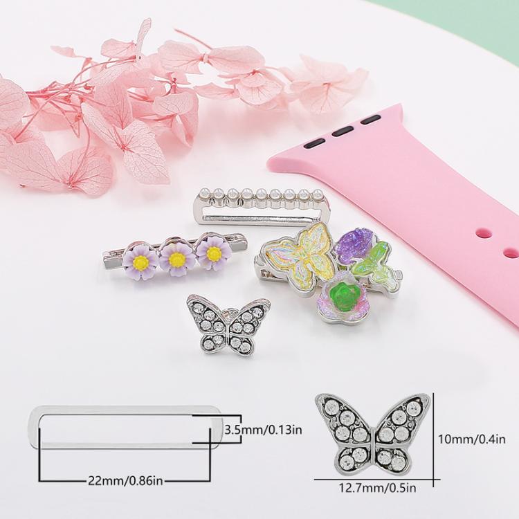 4pcs / Set 22mm Width Smart Watch Butterfly Flower Band Decorative Ring Metal Accessories, Style: 2