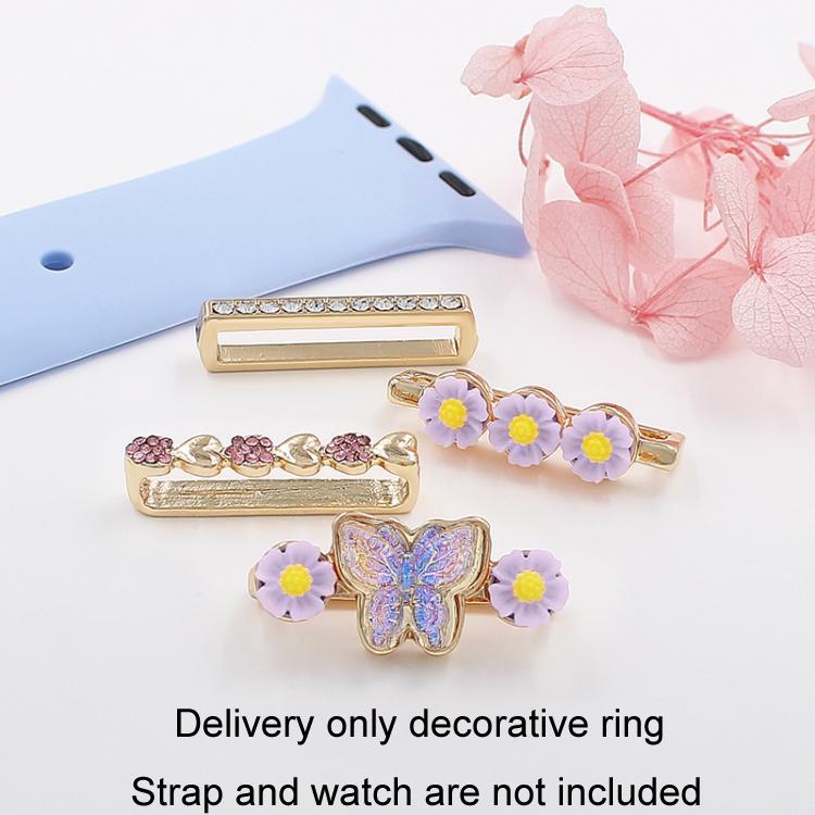 4pcs / Set 22mm Width Smart Watch Butterfly Flower Band Decorative Ring Metal Accessories, Style: 2