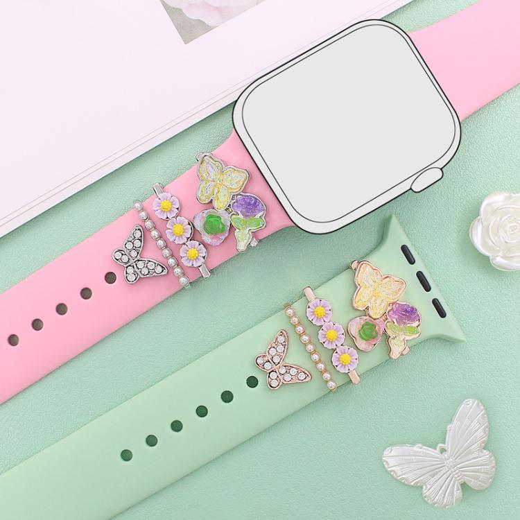 4pcs / Set 22mm Width Smart Watch Butterfly Flower Band Decorative Ring Metal Accessories, Style: 3