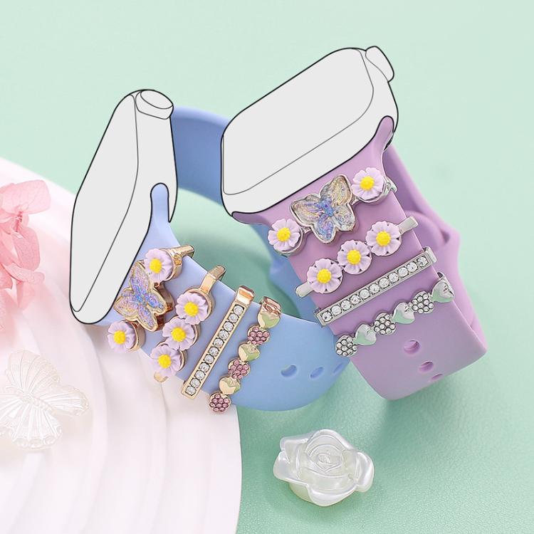4pcs / Set 22mm Width Smart Watch Butterfly Flower Band Decorative Ring Metal Accessories, Style: 2