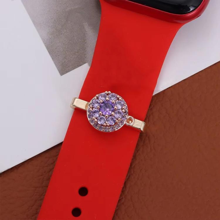 21mm Width Rotatable Smartwatch Strap Decorative Ring Metal Accessories, Style: Purple Flower Ring