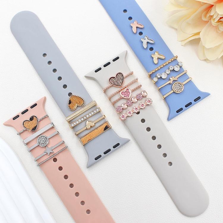 22mm Width Smart Watch Silicone Band Decorative Ring Metal Accessories, Style: LOVE Gold