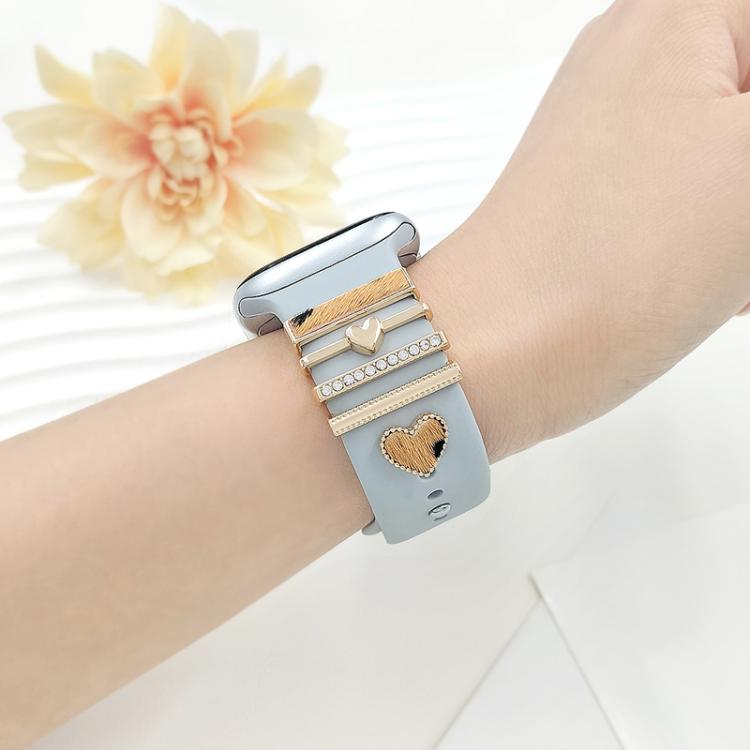 22mm Width Smart Watch Silicone Band Decorative Ring Metal Accessories, Style: LOVE Silver
