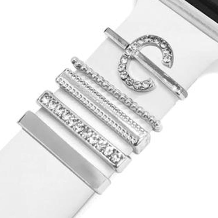 5pcs / Set 21mm Width Smart Watch Band Letter Decorative Ring Metal Accessories, Style: C - 银色