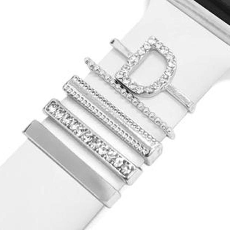 5pcs / Set 21mm Width Smart Watch Band Letter Decorative Ring Metal Accessories, Style: D - 银色