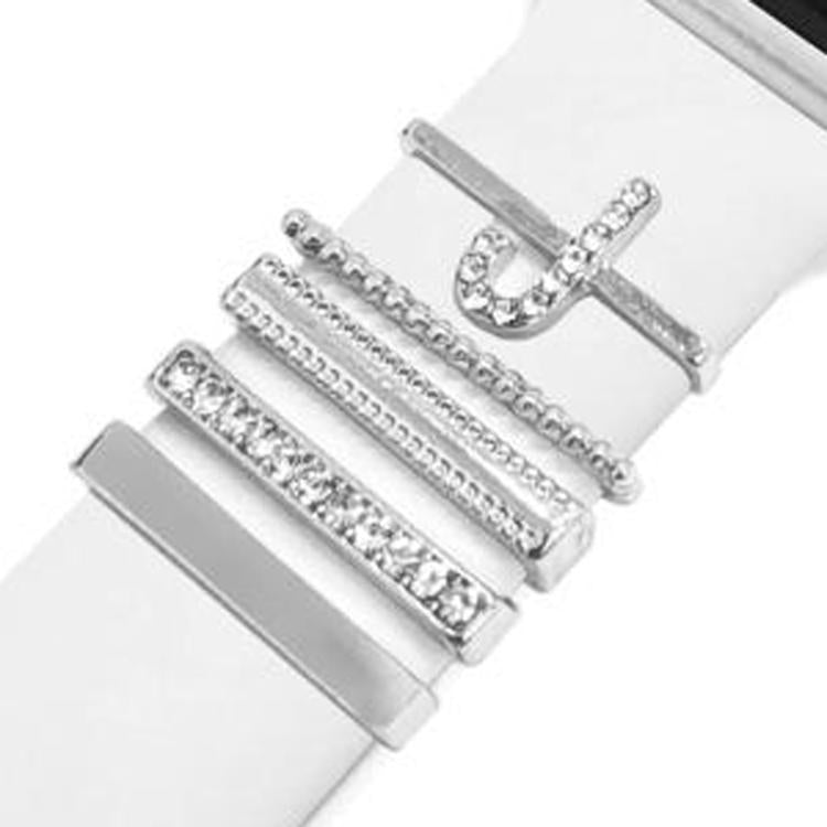 5pcs / Set 21mm Width Smart Watch Band Letter Decorative Ring Metal Accessories, Style: J - 银色