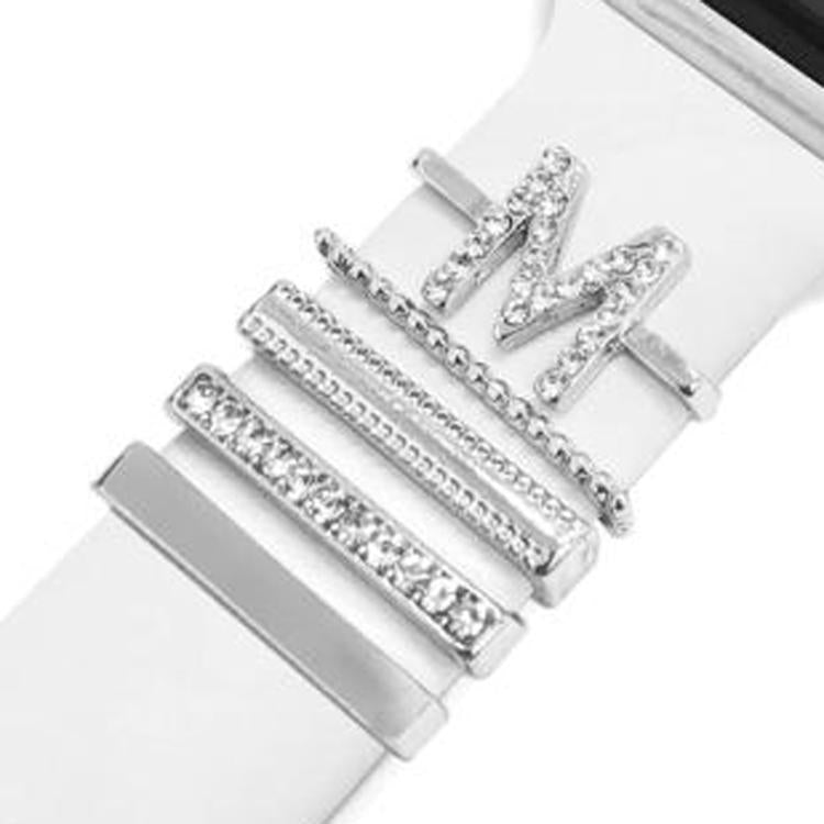 5pcs / Set 21mm Width Smart Watch Band Letter Decorative Ring Metal Accessories, Style: M - 银色