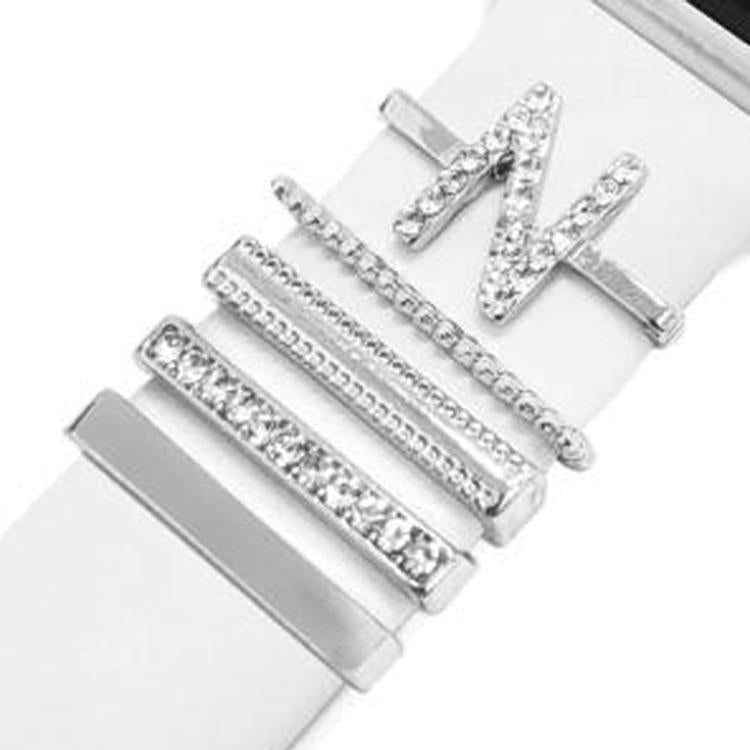 5pcs / Set 21mm Width Smart Watch Band Letter Decorative Ring Metal Accessories, Style: N - 银色