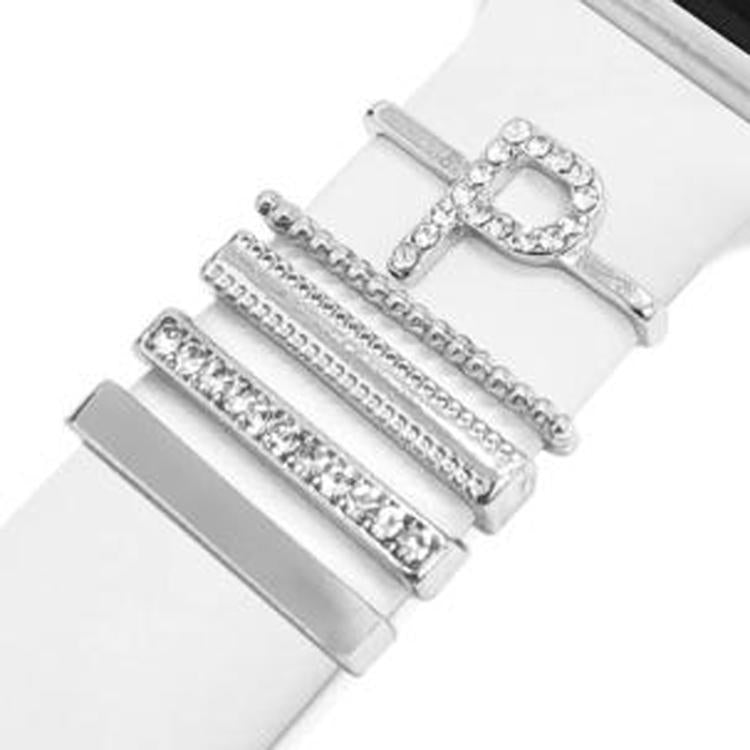 5pcs / Set 21mm Width Smart Watch Band Letter Decorative Ring Metal Accessories, Style: P - 银色