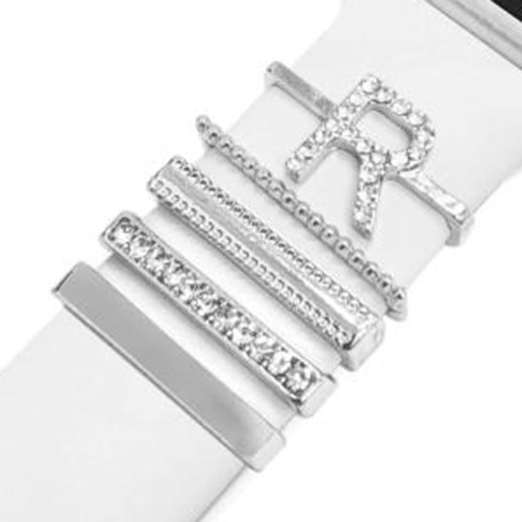 5pcs / Set 21mm Width Smart Watch Band Letter Decorative Ring Metal Accessories, Style: R - 银色