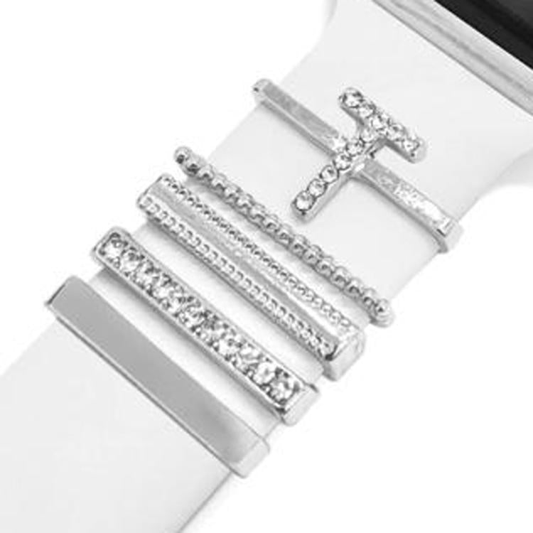 5pcs / Set 21mm Width Smart Watch Band Letter Decorative Ring Metal Accessories, Style: T - 银色
