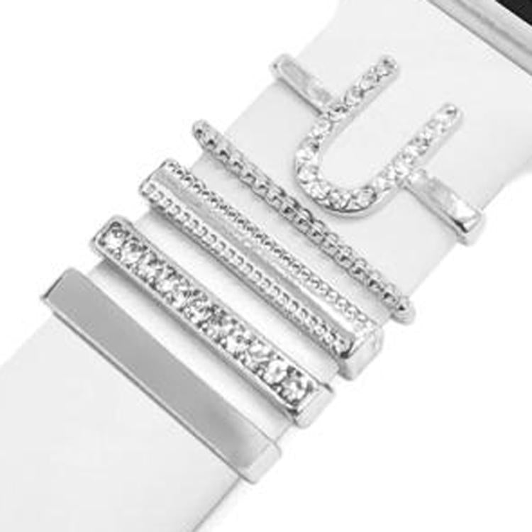 5pcs / Set 21mm Width Smart Watch Band Letter Decorative Ring Metal Accessories, Style: U - 银色