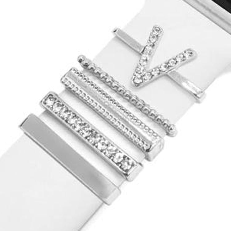 5pcs / Set 21mm Width Smart Watch Band Letter Decorative Ring Metal Accessories, Style: V - 银色