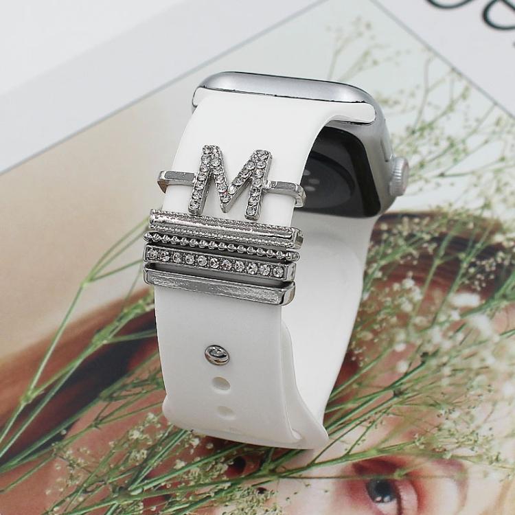 5pcs / Set 21mm Width Smart Watch Band Letter Decorative Ring Metal Accessories, Style: A - 银色