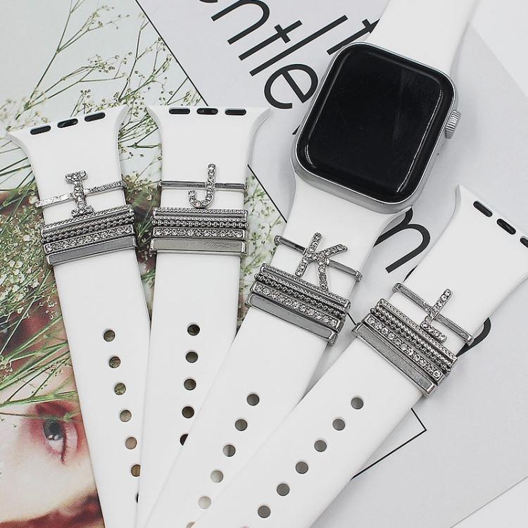 5pcs / Set 21mm Width Smart Watch Band Letter Decorative Ring Metal Accessories, Style: D - 银色