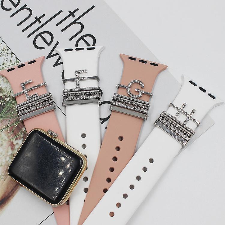 5pcs / Set 21mm Width Smart Watch Band Letter Decorative Ring Metal Accessories, Style: A - 银色