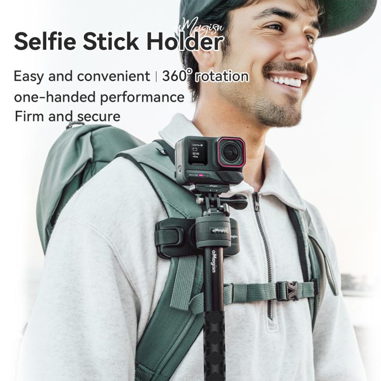 AMagisn Selfie Stick Hanger Action Camera Backpack Quick Attachment for Insta360 / DJI / GoPro - Black