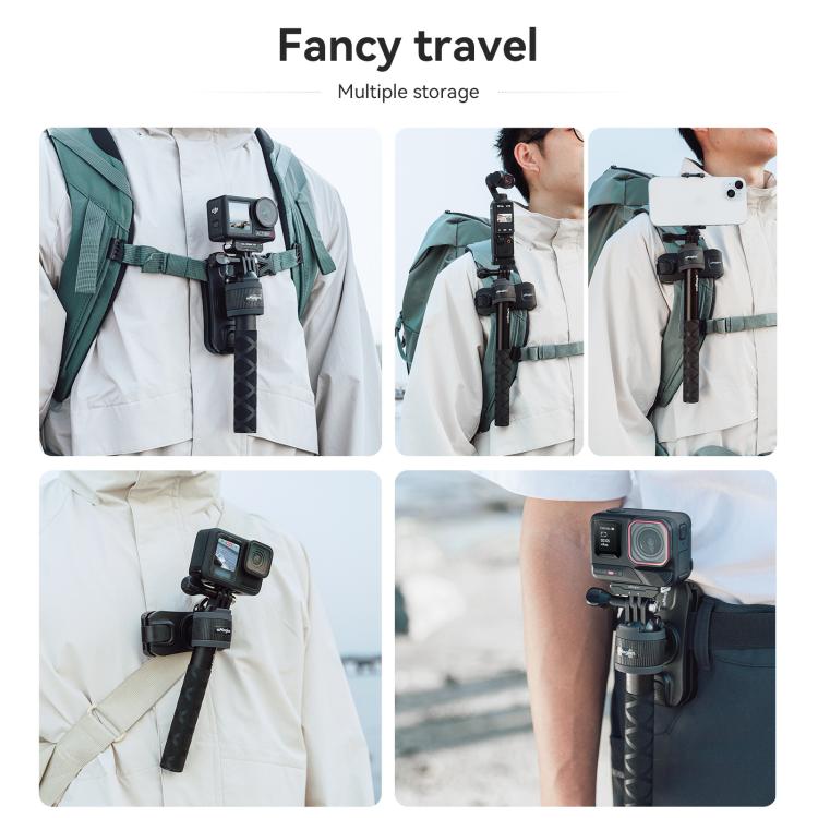 AMagisn Selfie Stick Hanger Action Camera Backpack Quick Attachment for Insta360 / DJI / GoPro - Black